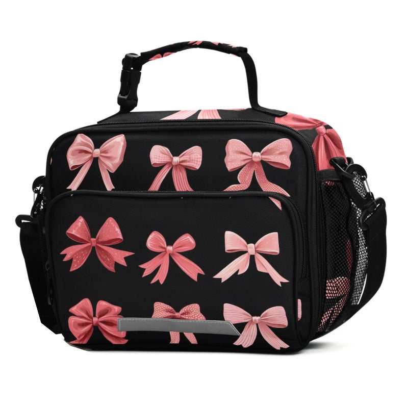 ALAZA Pink Red Bow Black Lunch Box for Girls Kids Insulated Lunch Bag Boys Lunchbox Reusable Cooler Tote Freezable Shoulder Strap for School Picnic - Image 2