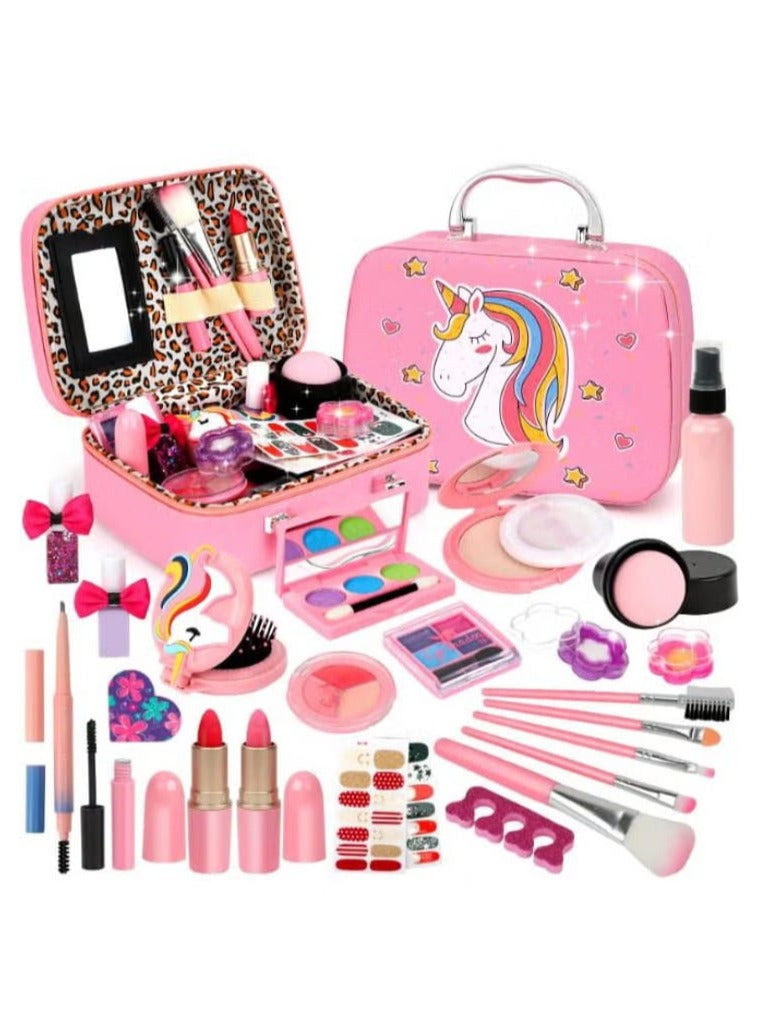 لعبة مكياج للأطفال من فلاي باي، حقيبة مكياج للأطفال للفتيات، قابلة للغسل وغير سامة، مجموعة مكياج للأطفال، هدية عيد الميلاد وعيد الهالوين للفتيات 3 4 5 6 7 8+ سنوات