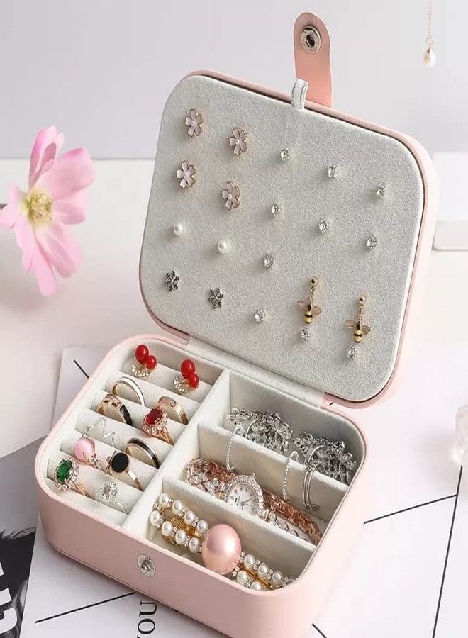 NIGHTSTAR Waterproof Double Layer PU Leather Mini Travel Jewelry Organizer Storage Box for Earrings Rings Necklaces Bracelets (Pink) - Image 3