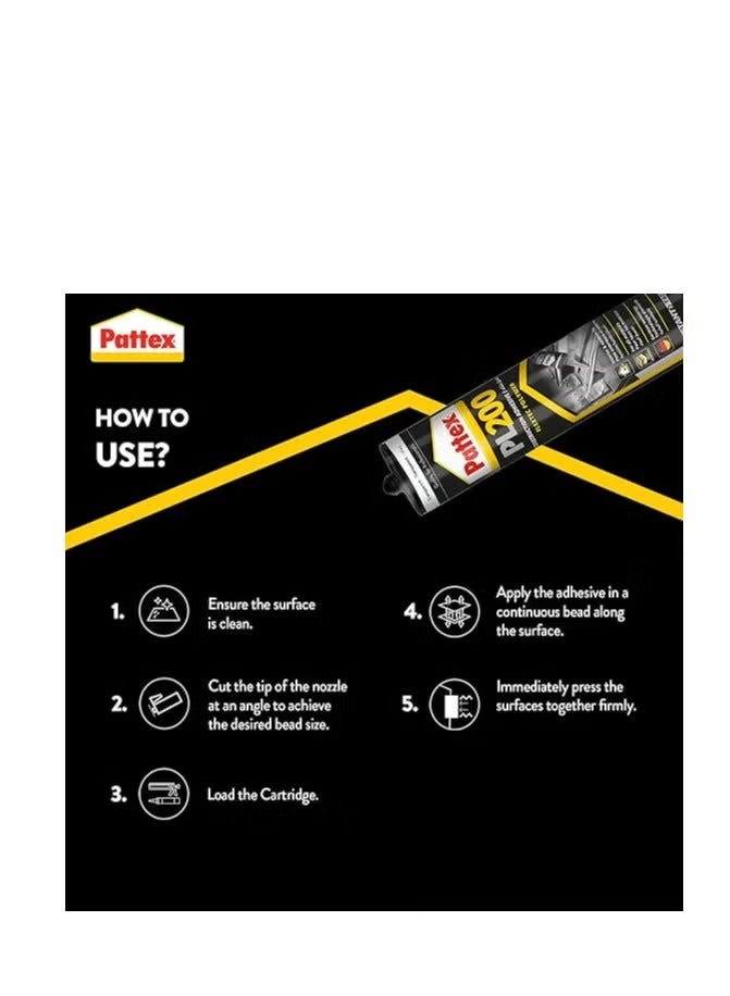 Pattex PL200 Flextek Polymer Construction Adhesive, Ultra Clear, High Quality, Instant Fixing, Universal Use Indoors and Outdoors on All Surfaces, Advanced German Technology (3 Pieces) - Image 5