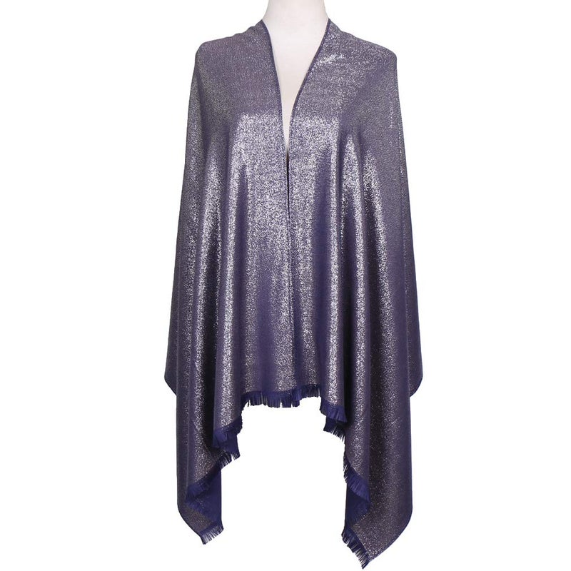 LMVERNA Women Glitter Shimmer Tassel Reversible Pashmina Shawls and Wraps Stole Scarf(Navy-Silver) - Image 3