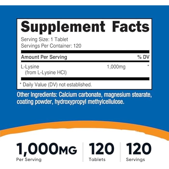 Nutricost L-Lysine 1000mg, 120 Tablets - Gluten Free, Non-GMO, and Vegetarian Friendly - Image 2