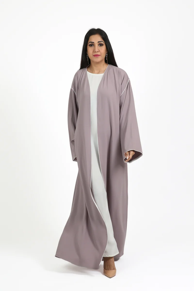 Nikias Light Pink Barbie Fabric Abaya with White Piping