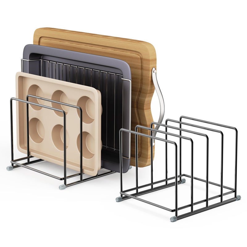 PLUVON Cutting Board Organizer - 4 Slot Kitchen Cabinet Organizer for Pan,Baking sheet,Cookie Sheet with 1.6 Inch Wide Slots(2PC-Large) - Image 1