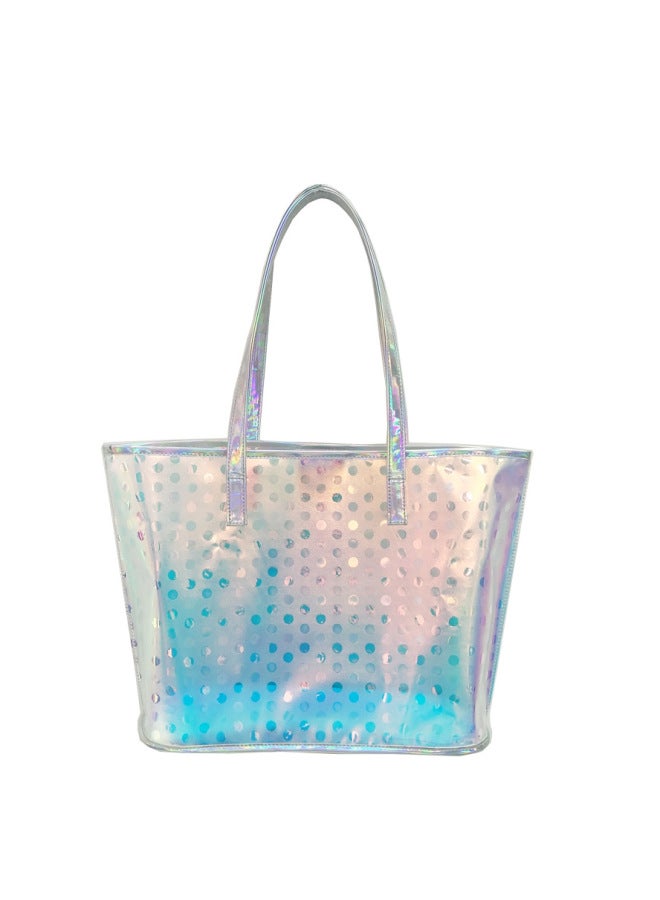 Direct Sales Customizable LOGO Beach Transparent Laser Fish Pattern TPU Women's Handbag-Color:Fish Scales