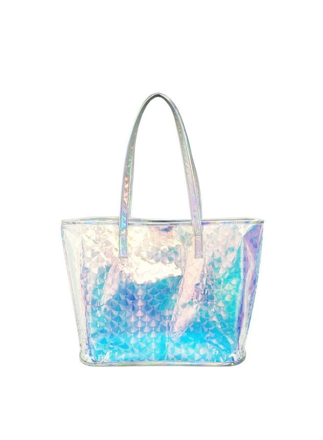 Direct Sales Customizable LOGO Beach Transparent Laser Fish Pattern TPU Women's Handbag-Color:Fish Scales