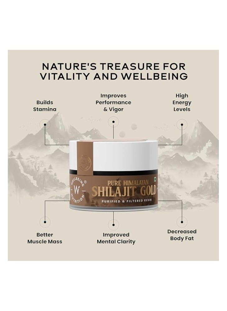 WELLBEING NUTRITION Pure Himalayan Shilajit Gold Resin For Strength, Stamina, Stress Relief And Vitality With Ashwagandha, Safed Museli And Swarna Bhasma  - Image 2
