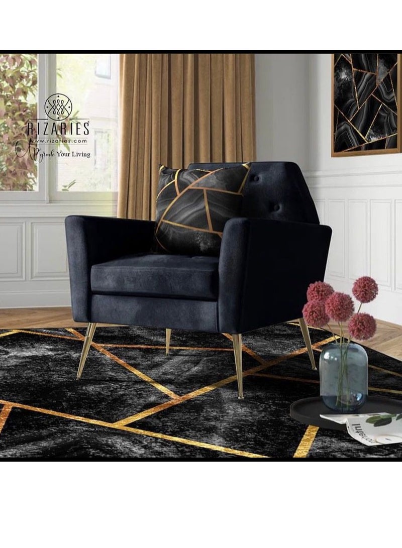 RIZARIES Black Grey Mosaic Centerpiece Rug, Fabric, Rectangle - Image 1