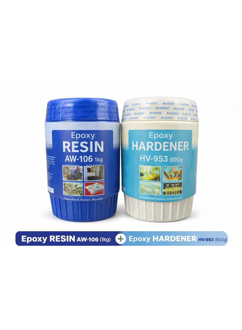 Epoxy Adhesive Resin & Hardener Combo | Compatible with Araldite AW-106 (1kg) + HV-953 (800g) | Industrial Grade Two Component Epoxy for Granite, Marble, Metal, Wood & Construction - Image 1