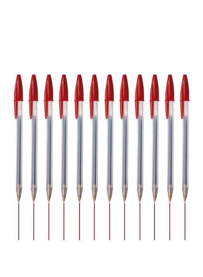 Red Ballpoint Pens Bulk - 12 Pack Smooth Writing Pens with Translucent Barrel, Bold Point Vivid Ink Pens for Office, School & Home, Ideal for Teachers, Students & Daily Use - Image 1