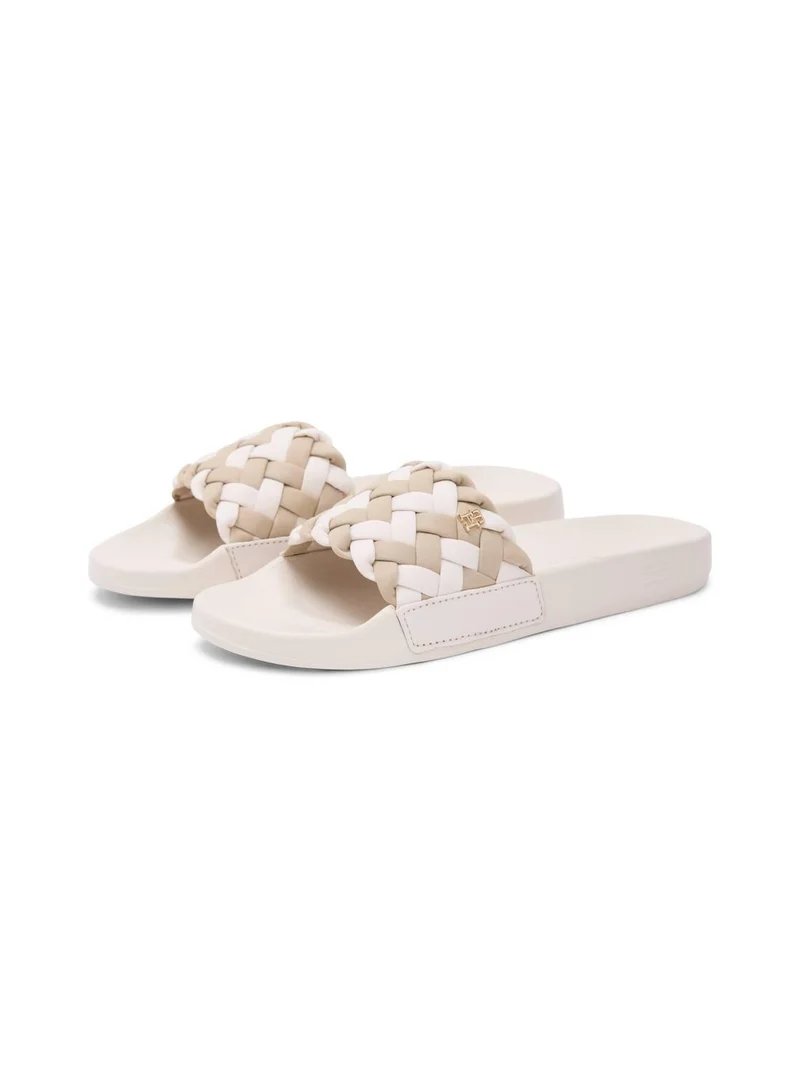 TOMMY HILFIGER Soft Cream/Classic Beige Braided Pool Slides for Women | Best Price UAE