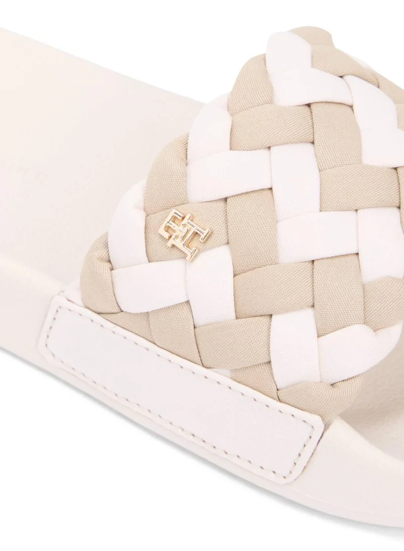 TOMMY HILFIGER Soft Cream/Classic Beige Braided Pool Slides for Women | Best Price UAE