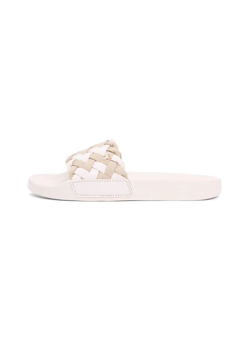 TOMMY HILFIGER Soft Cream/Classic Beige Braided Pool Slides for Women | Best Price UAE