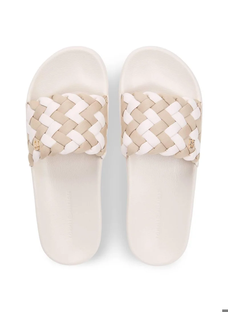 TOMMY HILFIGER Soft Cream/Classic Beige Braided Pool Slides for Women | Best Price UAE