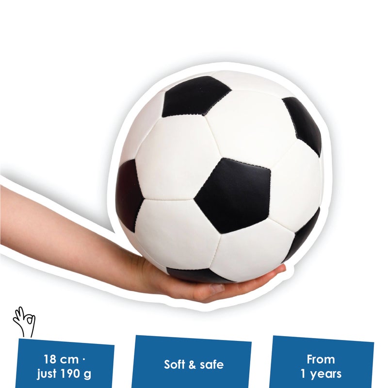 alldoro Softball 18cm Black White Soccer Design | 190g Lightweight | PVC with Polyester Filling | Safe Ball for Kids Age 0+ Indoor Outdoor - Image 2