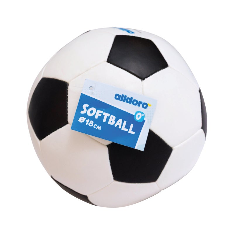 alldoro Softball 18cm Black White Soccer Design | 190g Lightweight | PVC with Polyester Filling | Safe Ball for Kids Age 0+ Indoor Outdoor - Image 1
