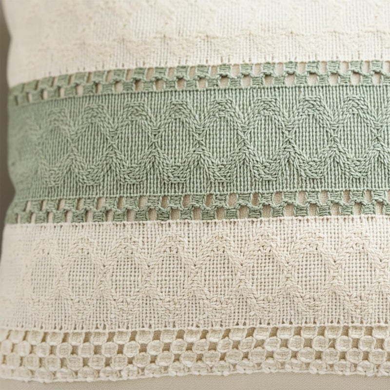 Hibate Set of 2 Sage Green Boho Throw Pillow Covers 18x18 Inch Decorative Cushion Covers for Couch Bed Sofa Chair Cotton Macrame DÃ©cor Decorations (Type A) - Image 3