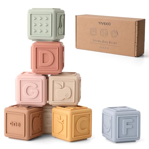 YIVEKO Baby Blocks Stacking for Babies Silicone Soft Building Blocks Teethers Montessori Toys for Babies Education Toys for Toddler Baby 8 PCSGentle - Image 1