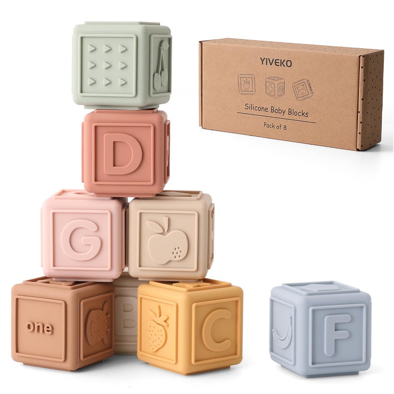 YIVEKO Baby Blocks Stacking for Babies Silicone Soft Building Blocks Teethers Montessori Toys for Babies Education Toys for Toddler Baby 8 PCSGentle - Image 2