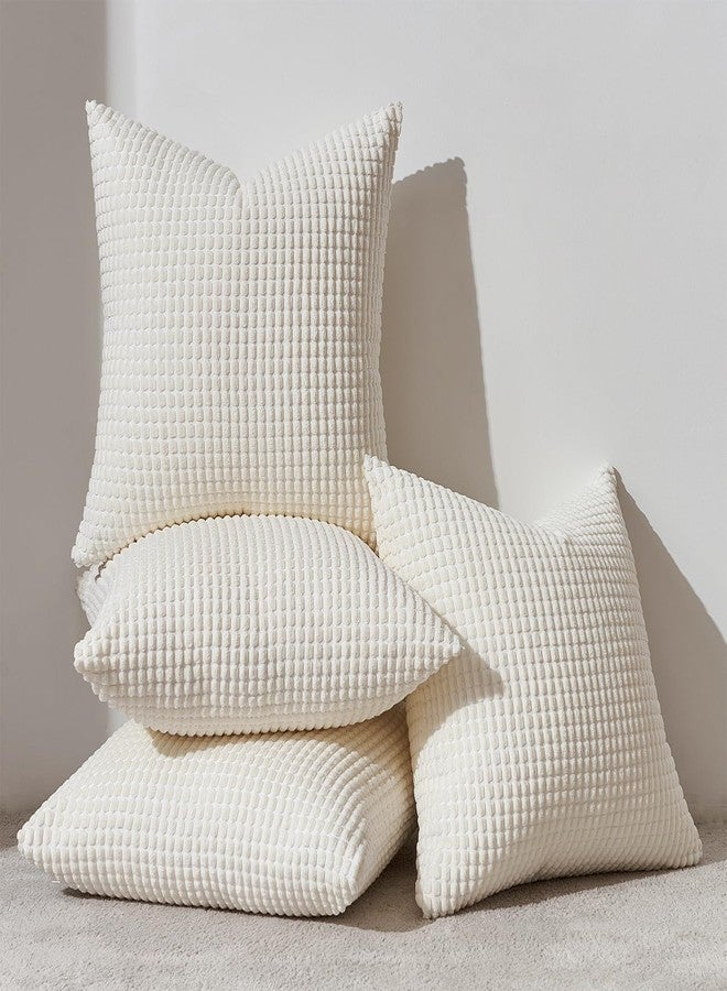 Topfinel Cream White Decorative Throw Pillow Covers 18x18 Inch Set of 4 for Living Room Couch Bed Sofa, Boho Natural Farmhouse Home Decor, Soft Plush Corduroy Cute Square Beige Cushion Case 45x45 cm - Image 1