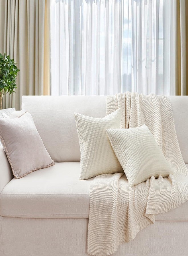 Topfinel Cream White Decorative Throw Pillow Covers 18x18 Inch Set of 4 for Living Room Couch Bed Sofa, Boho Natural Farmhouse Home Decor, Soft Plush Corduroy Cute Square Beige Cushion Case 45x45 cm - Image 5