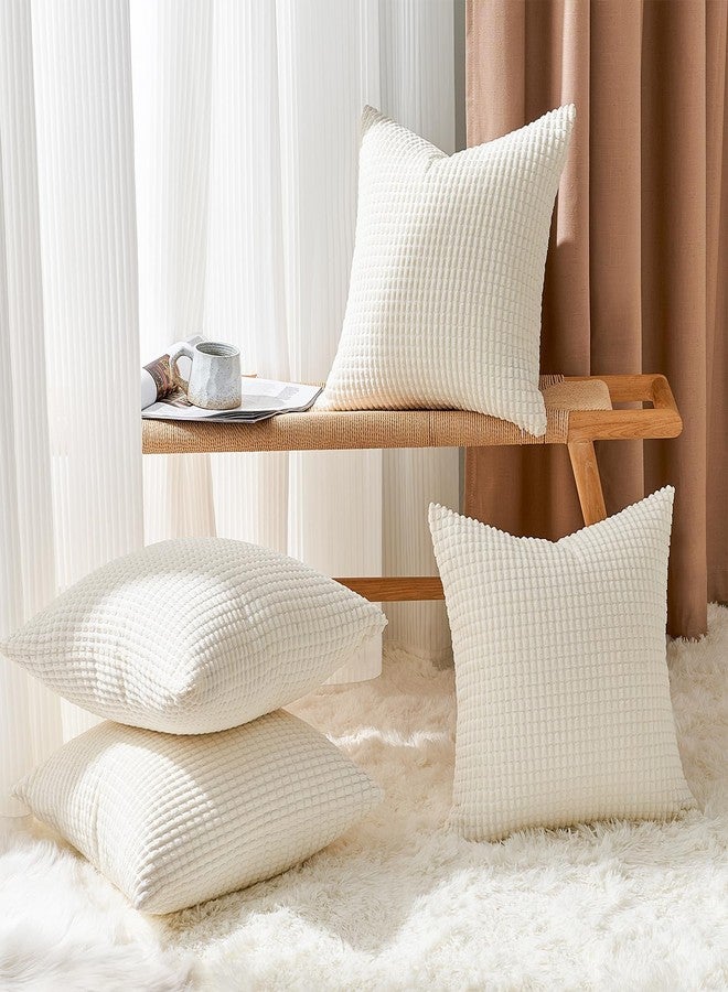 Topfinel Cream White Decorative Throw Pillow Covers 18x18 Inch Set of 4 for Living Room Couch Bed Sofa, Boho Natural Farmhouse Home Decor, Soft Plush Corduroy Cute Square Beige Cushion Case 45x45 cm - Image 4
