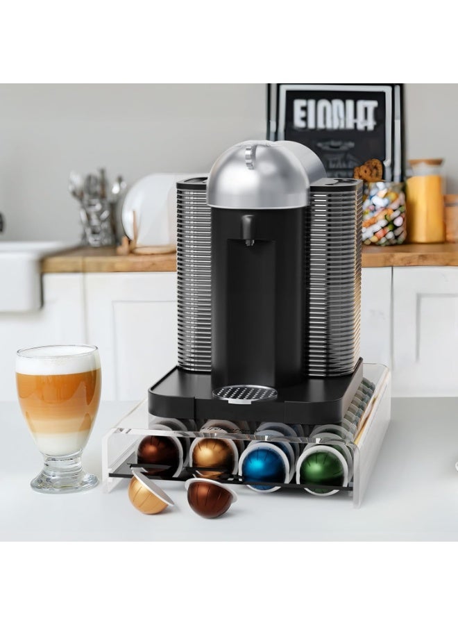 WALALLA Transparent Coffee Pod Storage Drawer, Acrylic Coffee Capsules Holder, 40 Pods Coffee Pod Holder, Installation-Free Coffee Capsule Storage Organizer, Pull-Out Design Coffee Machine Stand - Image 2