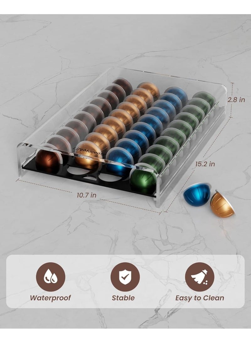 WALALLA Transparent Coffee Pod Storage Drawer, Acrylic Coffee Capsules Holder, 40 Pods Coffee Pod Holder, Installation-Free Coffee Capsule Storage Organizer, Pull-Out Design Coffee Machine Stand - Image 4