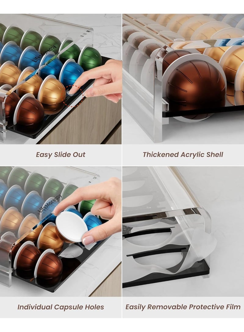 WALALLA Transparent Coffee Pod Storage Drawer, Acrylic Coffee Capsules Holder, 40 Pods Coffee Pod Holder, Installation-Free Coffee Capsule Storage Organizer, Pull-Out Design Coffee Machine Stand - Image 5