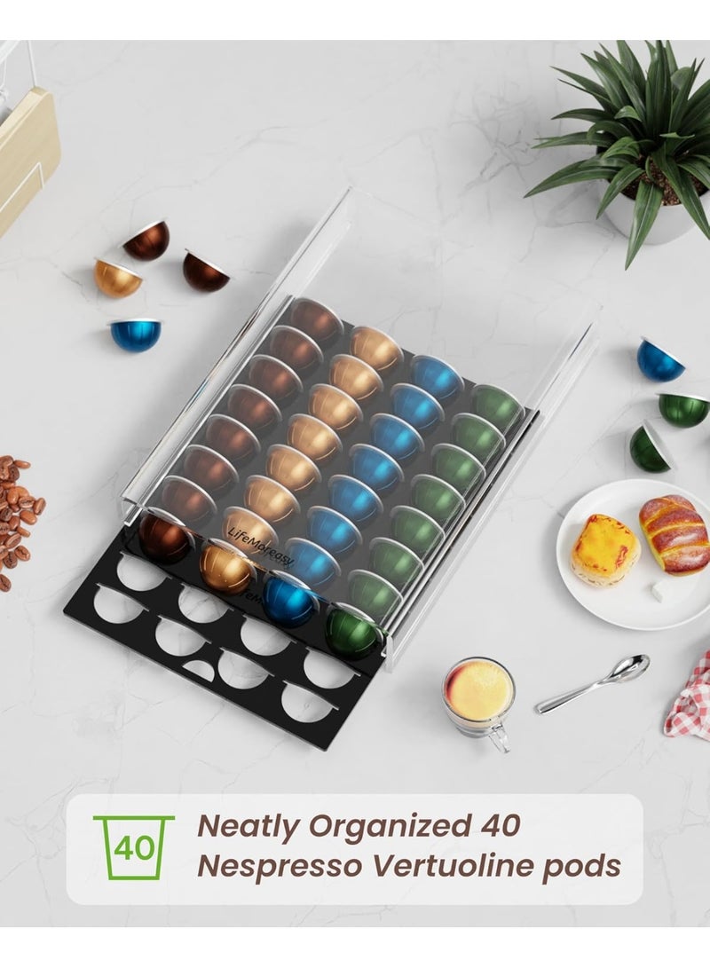 WALALLA Transparent Coffee Pod Storage Drawer, Acrylic Coffee Capsules Holder, 40 Pods Coffee Pod Holder, Installation-Free Coffee Capsule Storage Organizer, Pull-Out Design Coffee Machine Stand - Image 3