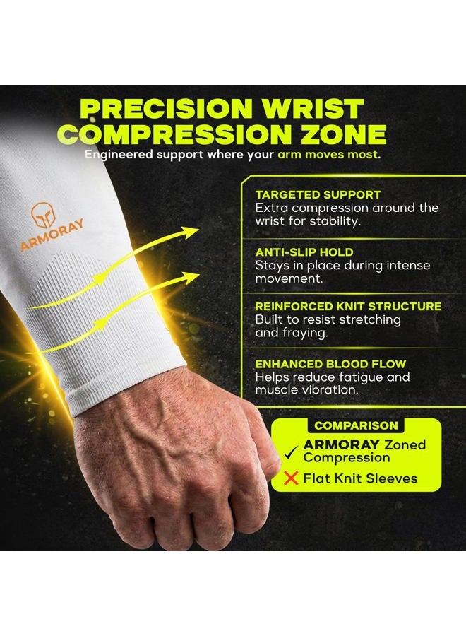 ARMORAY Arm Sleeves for Men and Women - UV Sun Protection Cooling Compression - Tattoo Cover Up Sleeve for Daily Wear & Work, White (2 Pairs), One size - Image 5
