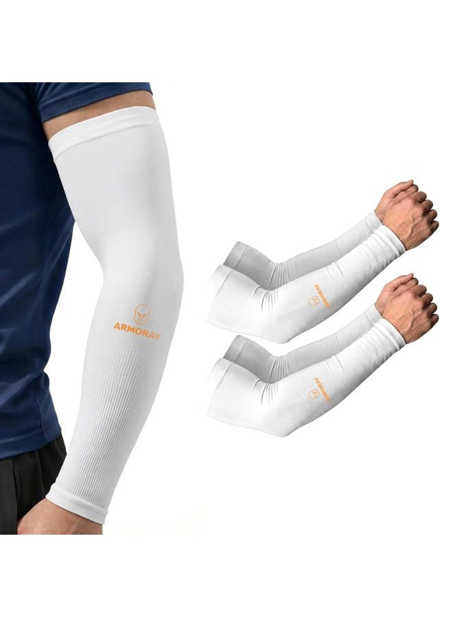 ARMORAY Arm Sleeves for Men and Women - UV Sun Protection Cooling Compression - Tattoo Cover Up Sleeve for Daily Wear & Work, White (2 Pairs), One size - Image 1