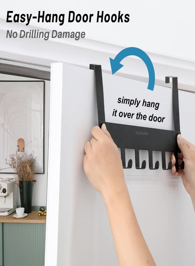 Solitude Pack of 2 Heavy Duty Metal Over Door Hanger with 6 Hooks, Drill-Free Hanging Rack Organizer for Bathroom, Bedroom, Kitchen (Black) - Image 2