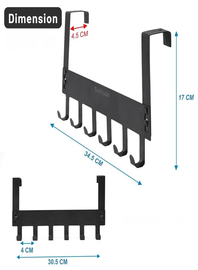 Solitude Pack of 2 Heavy Duty Metal Over Door Hanger with 6 Hooks, Drill-Free Hanging Rack Organizer for Bathroom, Bedroom, Kitchen (Black) - Image 3