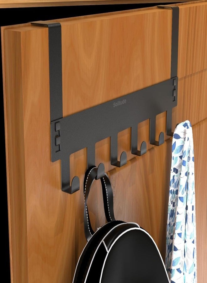 Solitude Pack of 2 Heavy Duty Metal Over Door Hanger with 6 Hooks, Drill-Free Hanging Rack Organizer for Bathroom, Bedroom, Kitchen (Black) - Image 1