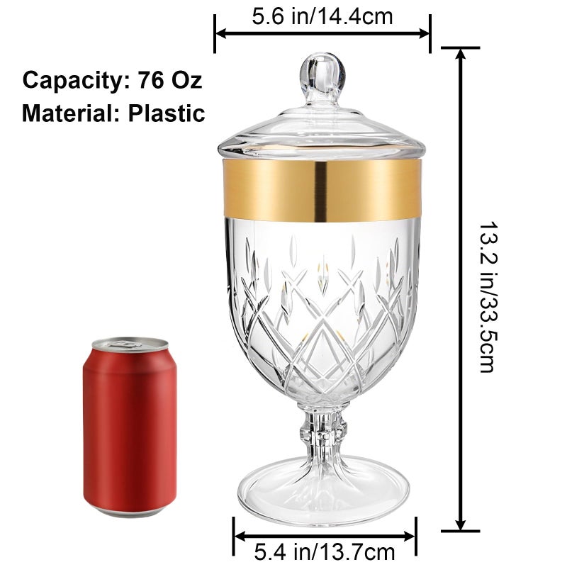 Hacaroa 76 Oz Large Plastic Apothecary Jar with Airtight Lid, Acrylic Candy Cookie Jar for Candy Buffet, Decorative Footed Wedding Container Bathroom Canister for Bath Salt, Vanity, Party, Gold Trim - Image 2