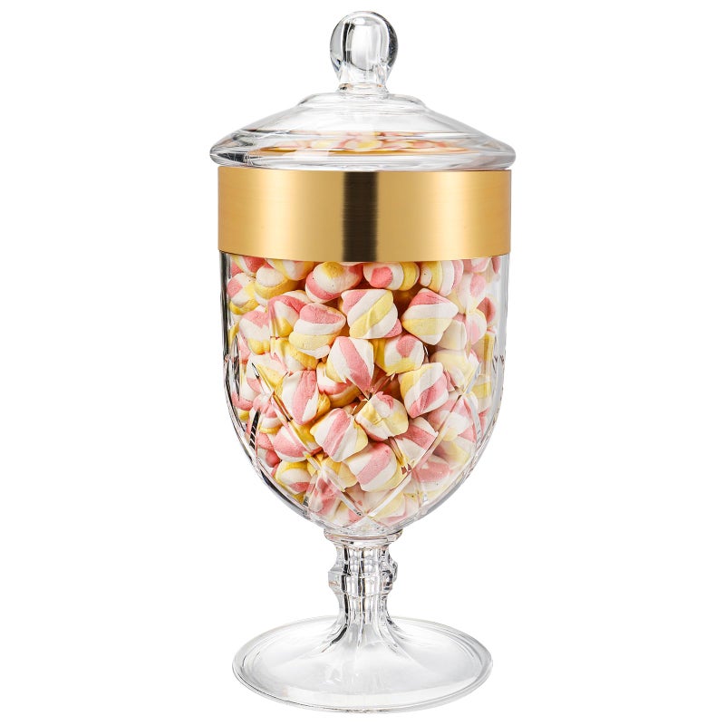 Hacaroa 76 Oz Large Plastic Apothecary Jar with Airtight Lid, Acrylic Candy Cookie Jar for Candy Buffet, Decorative Footed Wedding Container Bathroom Canister for Bath Salt, Vanity, Party, Gold Trim - Image 1