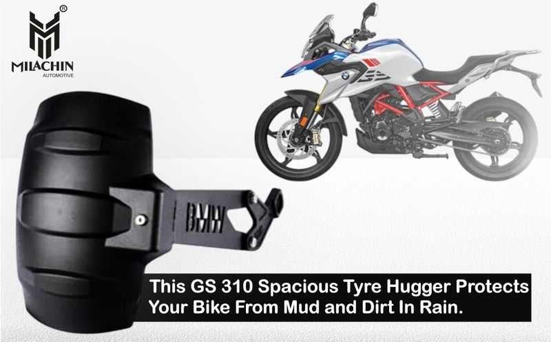 MILACHIN BMMW GS 310 Rear Mudguard Tyre Hugger | Reflective Splash Guard Black, Metal Clamp Splash Guard. - Image 5