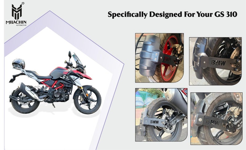 MILACHIN BMMW GS 310 Rear Mudguard Tyre Hugger | Reflective Splash Guard Black, Metal Clamp Splash Guard. - Image 4