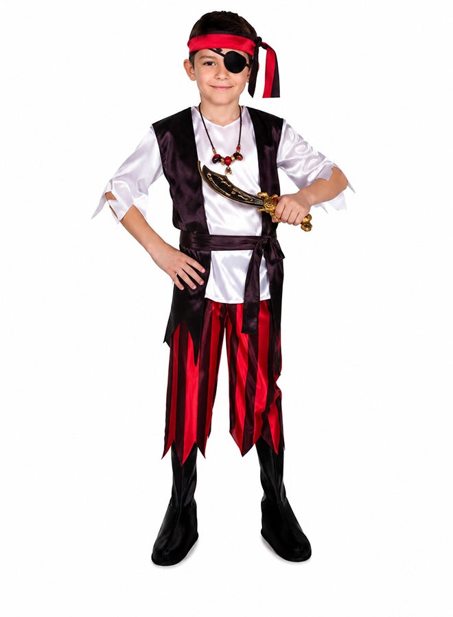 Toy Land Kids Pirate Costume Set – Pirate Fancy Dress Outfit with Eye Patch, Headband and Striped Pants for Boys of age 12 to 13 years - Image 2