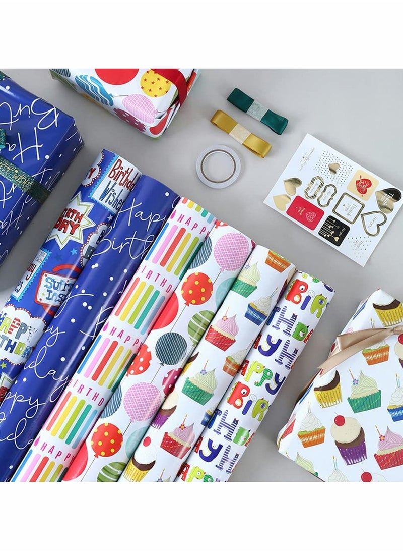 KASTWAVE Gift Wrapping Paper, Birthday Wrapping Paper for Kids, Gift Wrap Set for Birthday, Bridal Baby Shower, Weddings, Graduations, Women, Men, Boy, Girl, All Occasion (Blue)  - Image 1