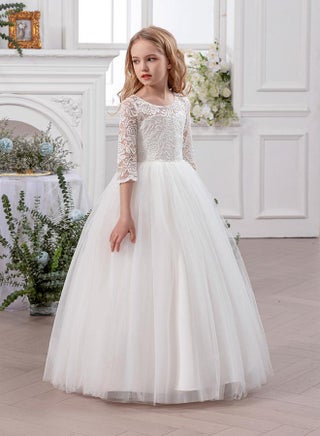open lace back dress Elegant Sage Green Flower Girl Dress Arabic Princess Kids Wedding Birthday  Party Gowns vestidos de novia J077  DreamyVow