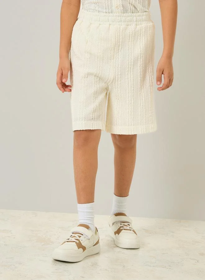 Styli Boys Off White Textured Shorts