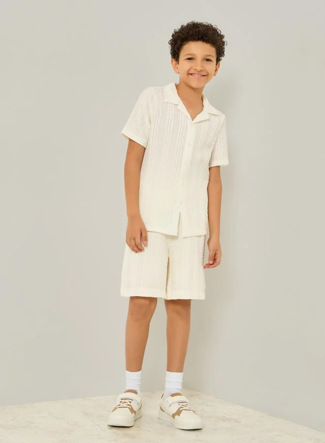Styli Boys Off White Textured Shorts