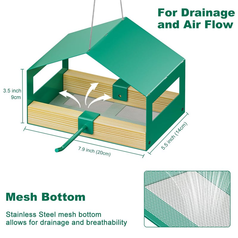 FANHAO Metal Bird Feeder for Outdoor Hanging, Wild Bird Feeder House with Rust-Resistant Mesh, Hanging Platform Bird House Feeder for Attracting Birds, Weatherproof, Easy to Clean & Refill - Image 4