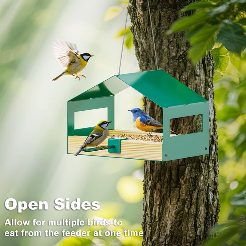 FANHAO Metal Bird Feeder for Outdoor Hanging, Wild Bird Feeder House with Rust-Resistant Mesh, Hanging Platform Bird House Feeder for Attracting Birds, Weatherproof, Easy to Clean & Refill - Image 2