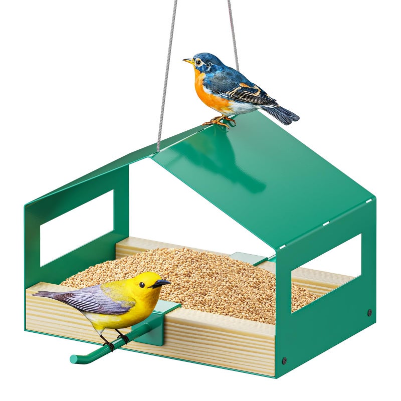 FANHAO Metal Bird Feeder for Outdoor Hanging, Wild Bird Feeder House with Rust-Resistant Mesh, Hanging Platform Bird House Feeder for Attracting Birds, Weatherproof, Easy to Clean & Refill - Image 1