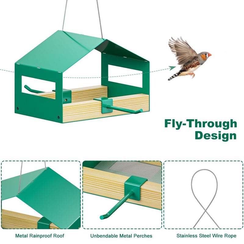 FANHAO Metal Bird Feeder for Outdoor Hanging, Wild Bird Feeder House with Rust-Resistant Mesh, Hanging Platform Bird House Feeder for Attracting Birds, Weatherproof, Easy to Clean & Refill - Image 5