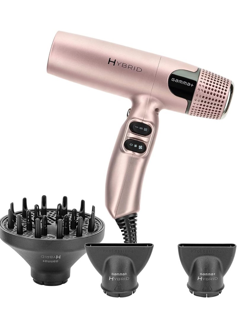 جاما+ مجفف الشعر الاحترافي الهجين GAMMA+ GAMMA+ خفيف الوزن، وتقنية أيونية، وضوضاء منخفضة مع فوهتين وناشر - Image 1