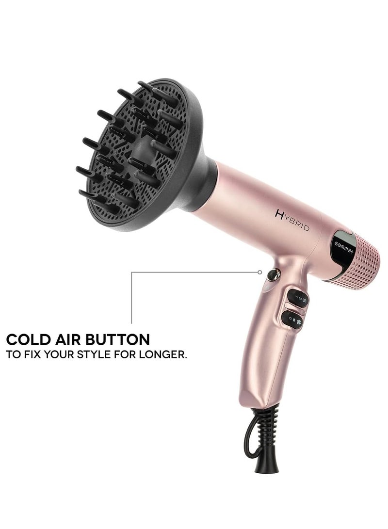 جاما+ مجفف الشعر الاحترافي الهجين GAMMA+ GAMMA+ خفيف الوزن، وتقنية أيونية، وضوضاء منخفضة مع فوهتين وناشر - Image 4